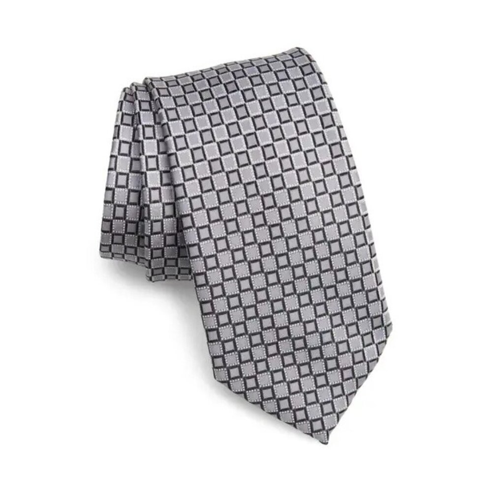 Michael Kors Mens Gray Classic Walken Geo Pattern Tie Workwear New